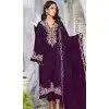 Velvet Embroidered Pakistani Plus Size Salwar Kameez In Purple - 11327200325