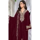 Velvet Embroidered Pakistani Salwar Kameez In Maroon - 11327200326