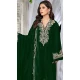 Velvet Embroidered Pakistani Salwar Kameez In Dark Green - 11327200327