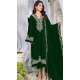 Velvet Embroidered Pakistani Salwar Kameez In Dark Green - 11327200327