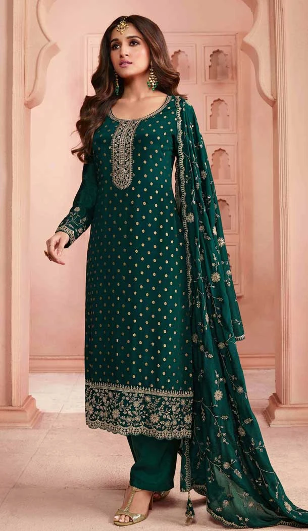 Green Dola Silk Embroidered Party Wear Salwar Suit - 11334200355