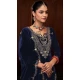 Velvet Sequence Work Party Wear Palazzo Suit In Navy Blue - 11335200358