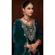 Velvet Sequence Work Party Wear Palazzo Suit In Teal Blue - 11335200360