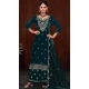 Velvet Sequence Work Party Wear Palazzo Suit In Teal Blue - 11335200360