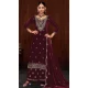 Velvet Sequence Work Party Wear Palazzo Suit In Maroon - 11335200361