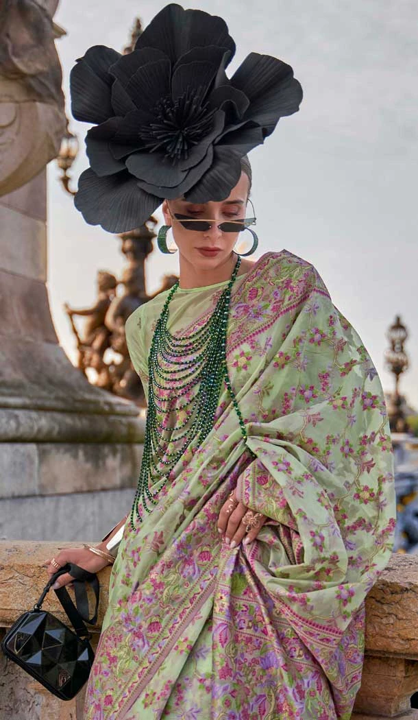Pista Green Organza Silk Weaving Work Party Wear Saree - 11292200115