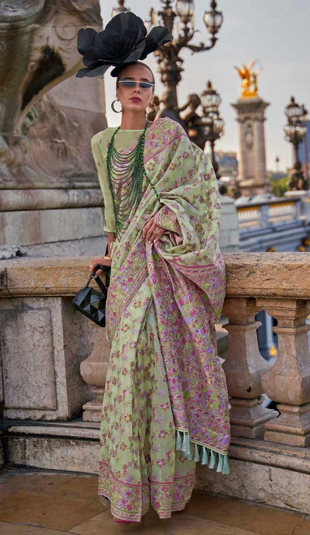 Pista Green Organza Silk Weaving Work Party Wear Saree - 11292200115