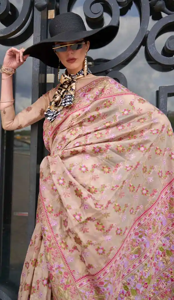 Cream Organza Silk Weaving Work Party Wear Saree - 11292200118