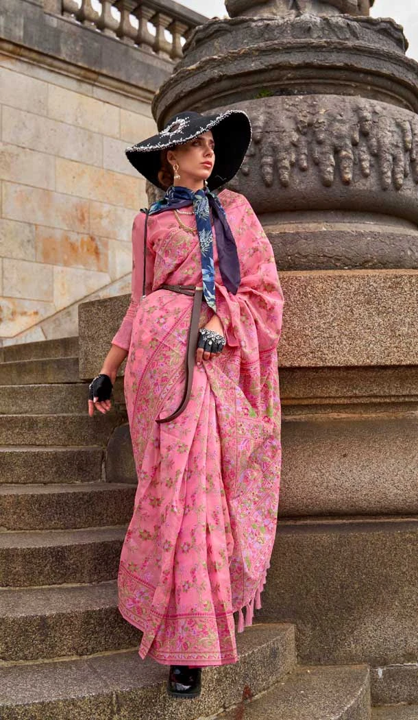 Pink Organza Silk Weaving Work Party Wear Saree - 11292200119