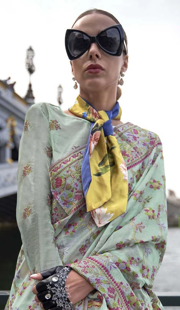 Mint Green Organza Silk Weaving Work Party Wear Saree - 11292200122