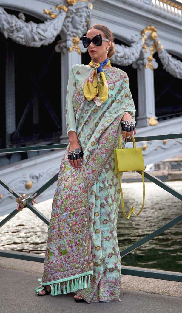 Mint Green Organza Silk Weaving Work Party Wear Saree - 11292200122
