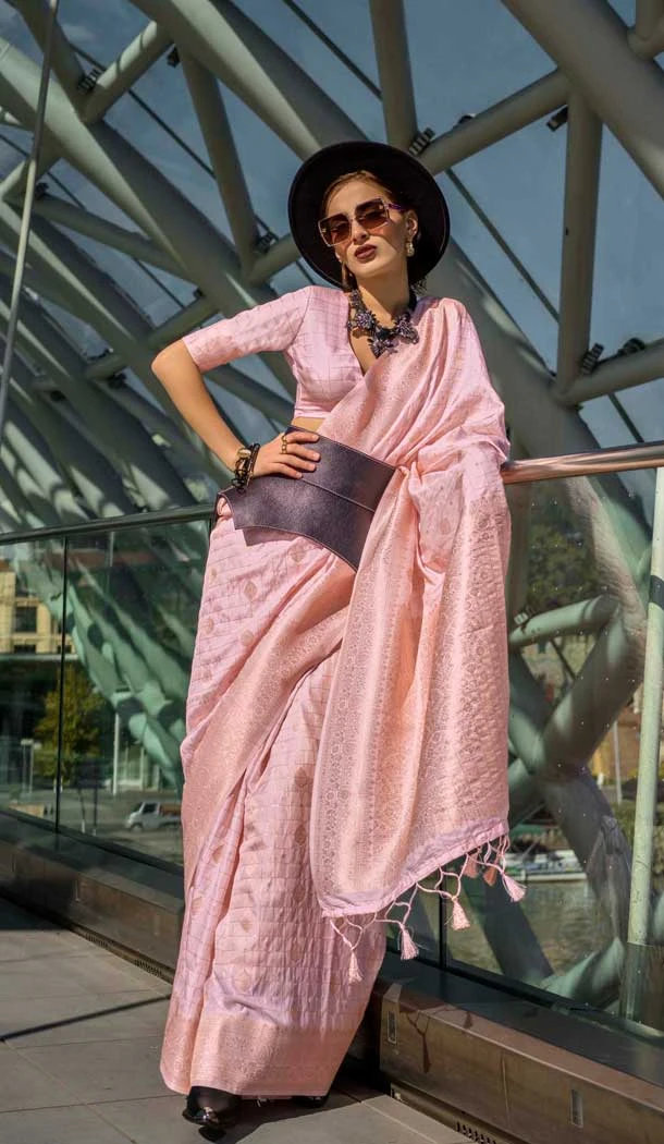 Silk Weaving Work Party Wear Saree In Baby Pink - 11293200127