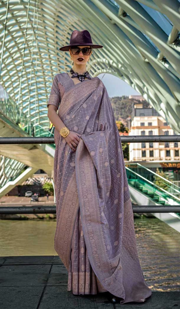 Silk Weaving Work Party Wear Saree In Dark Grey - 11293200128