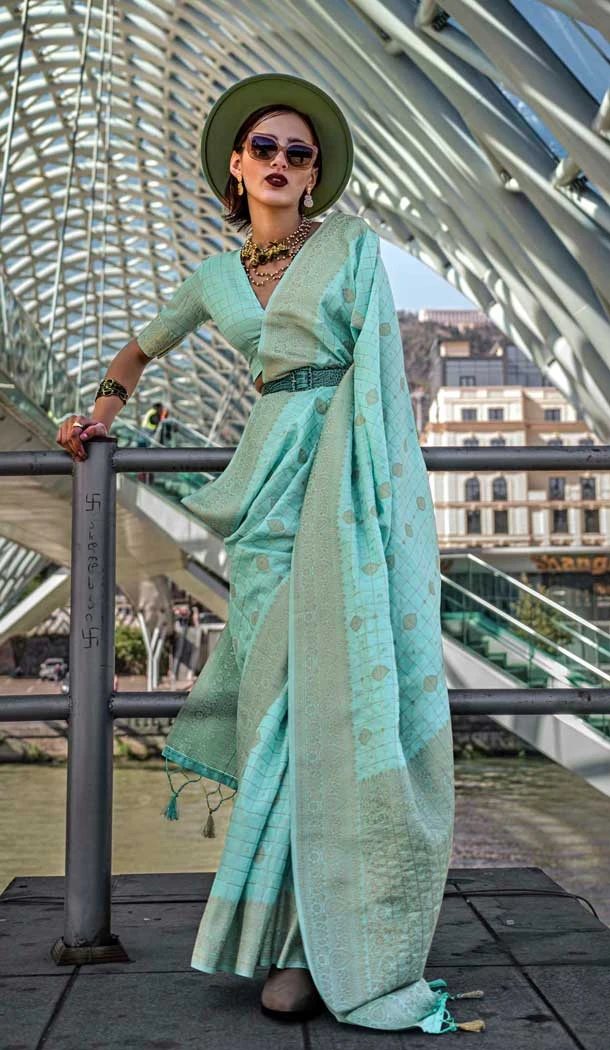 Silk Weaving Work Party Wear Saree In Ultra Green - 11293200129