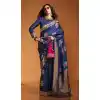 Satin Resham Work Designer Party Wear Plus Size Saree In Navy Blue - 11302200178