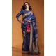 Satin Resham Work Designer Party Wear Saree In Navy Blue - 11302200178