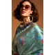 Satin Resham Work Designer Party Wear Saree In Mint Green - 11302200179
