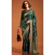 Satin Resham Work Designer Party Wear Saree In Dark Green - 11302200181