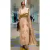 Cream Habotai Silk Resham Work Party Wear Plus Size Saree - 11307200208