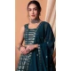 Teal Blue Georgette Sequins Work Party Wear Lehenga Choli - 11355200413