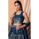 Navy Blue Georgette Sequins Work Party Wear Lehenga Choli - 11355200417