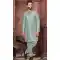 Sky Blue Satin Resham Work Readymade Men Wedding Wear Sherwani - 11470201165