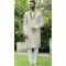 Cream Silk Sequins Work Wedding Wear Men Sherwani - 11471201196