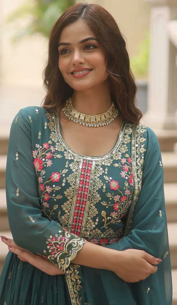 Rama Blue Faux Georgette Sequins Embroidered Anarkali Salwar Suit - 11491201309