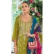Mehendi Green Chinon Silk Embroidered Party Wear Palazzo Salwar Suit - 11388200588