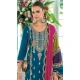 Teal Blue Chinon Silk Embroidered Party Wear Palazzo Salwar Suit - 11388200591