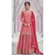 Chinon Embroidery Work Party Wear Sharara Suit In Pink - 11472201232