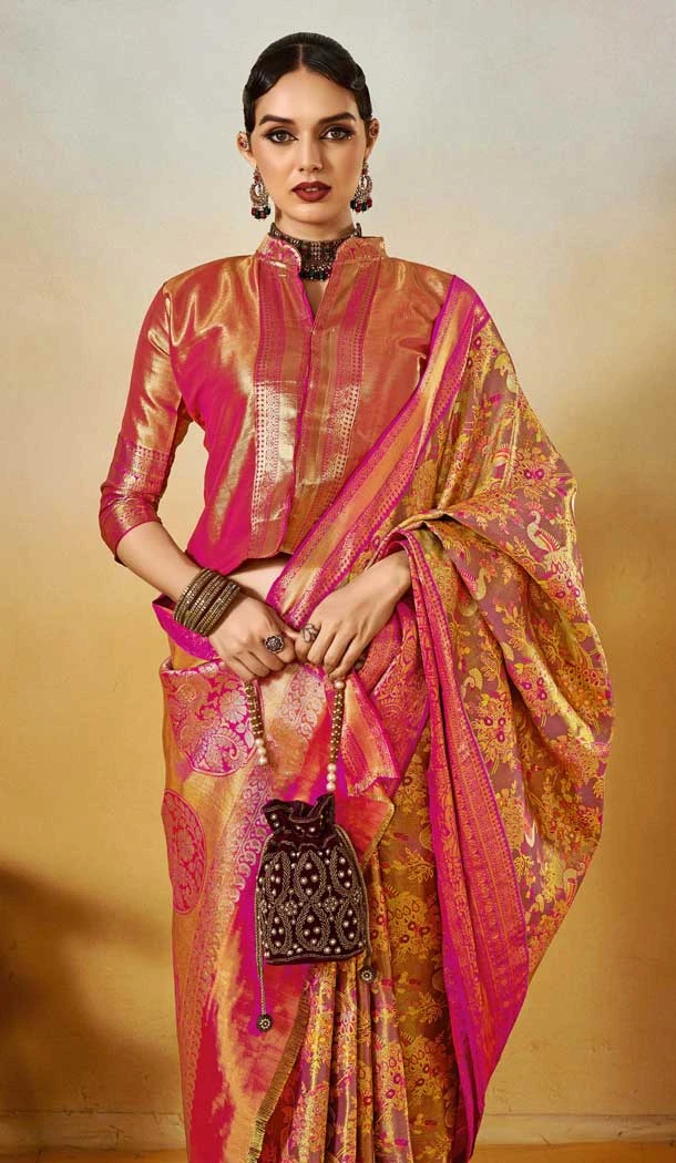 Pink Banarasi Silk Weaving Work Traditional Wear Saree - 11291200107