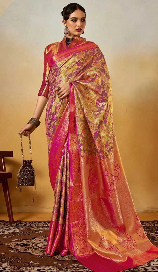 Pink Banarasi Silk Weaving Work Traditional Wear Saree - 11291200107
