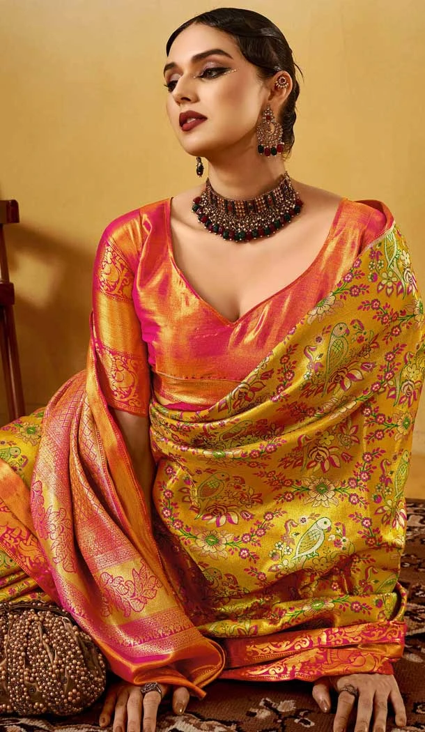 Yellow Banarasi Silk Weaving Work Traditional Wear Saree - 11291200108 Yellow Banarasi Silk Weaving Work Traditional Wear Saree - 11291200108