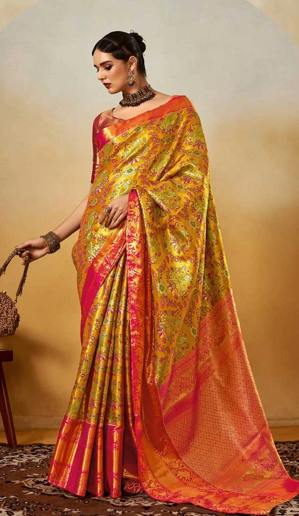 Yellow Banarasi Silk Weaving Work Traditional Wear Saree - 11291200108 Yellow Banarasi Silk Weaving Work Traditional Wear Saree - 11291200108