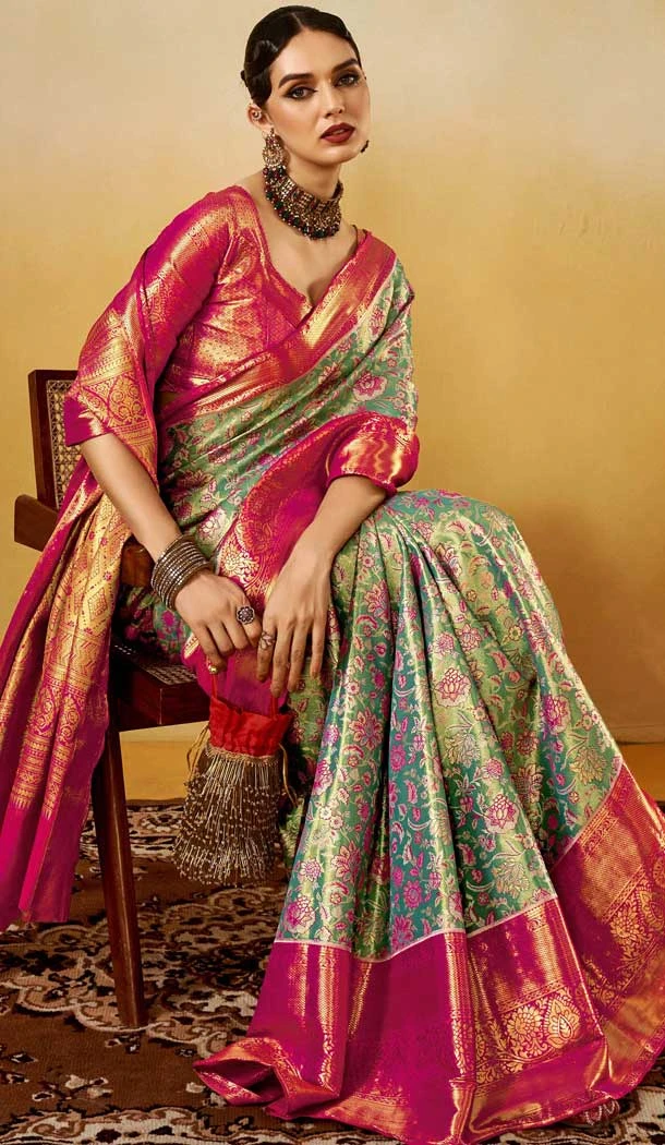 Sky Blue Banarasi Silk Weaving Work Traditional Wear Saree - 11291200109