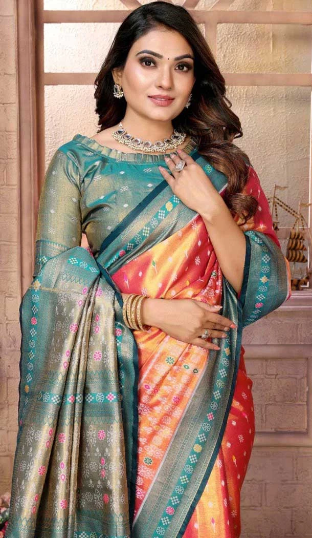 Multi Color Banarasi Tissue Silk Jacquard Work Traditional Wear Saree - 11265199982