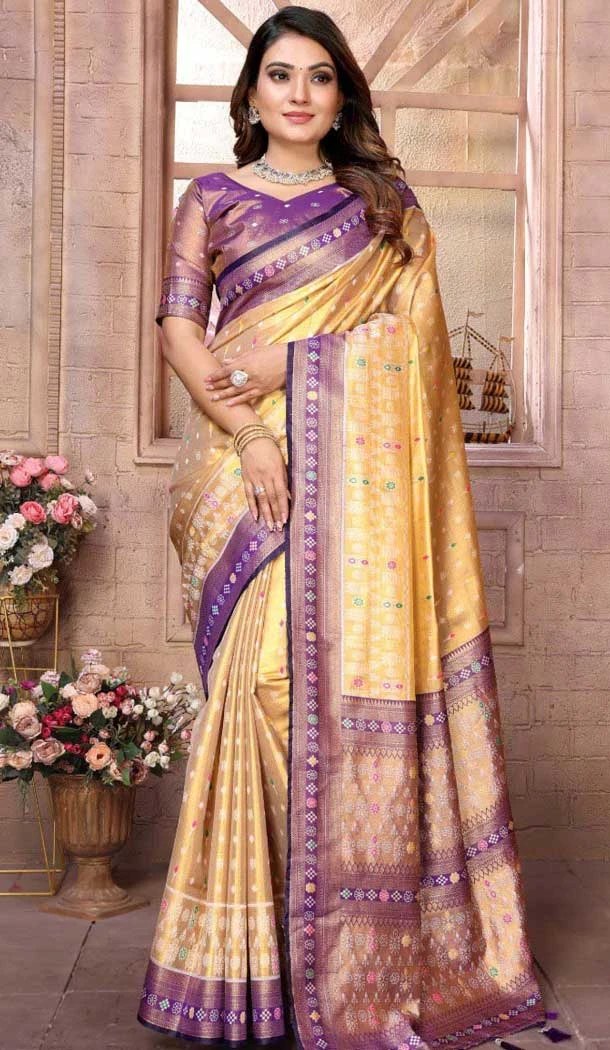 Cream Banarasi Tissue Silk Jacquard Work Traditional Wear Saree - 11265199986 Cream Banarasi Tissue Silk Jacquard Work Traditional Wear Saree - 11265199986