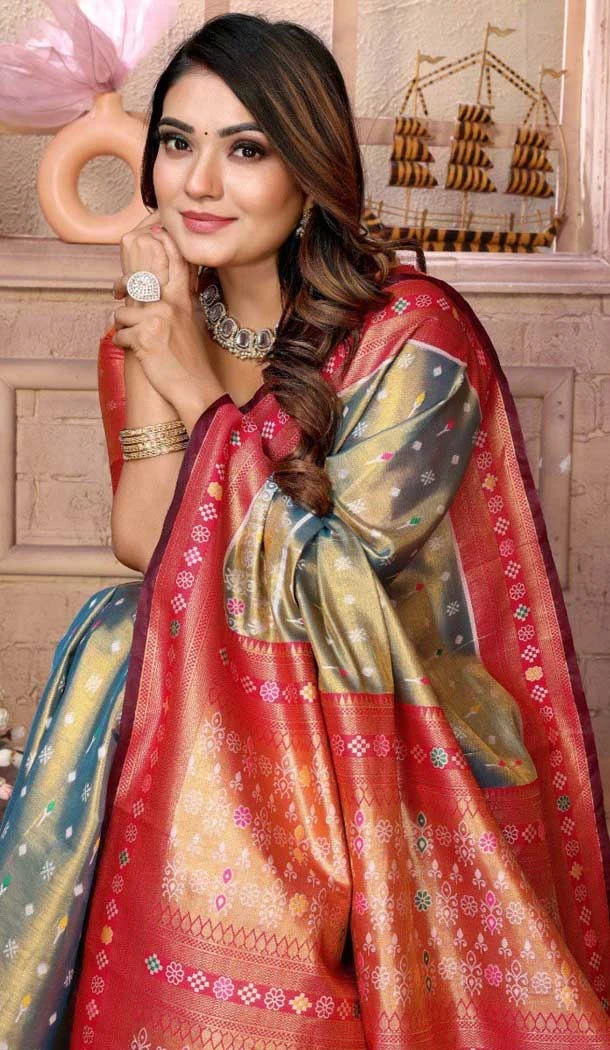Sea Green Banarasi Tissue Silk Jacquard Work Traditional Wear Saree - 11265199987