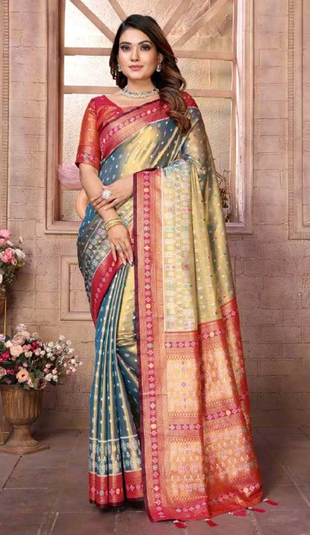 Sea Green Banarasi Tissue Silk Jacquard Work Traditional Wear Saree - 11265199987