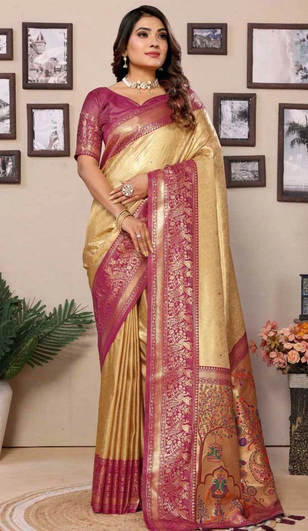 Banarasi Tissue Silk Jacquard Work Ethnic Wear Saree In Cream - 11266199989 Banarasi Tissue Silk Jacquard Work Ethnic Wear Saree In Cream - 11266199989