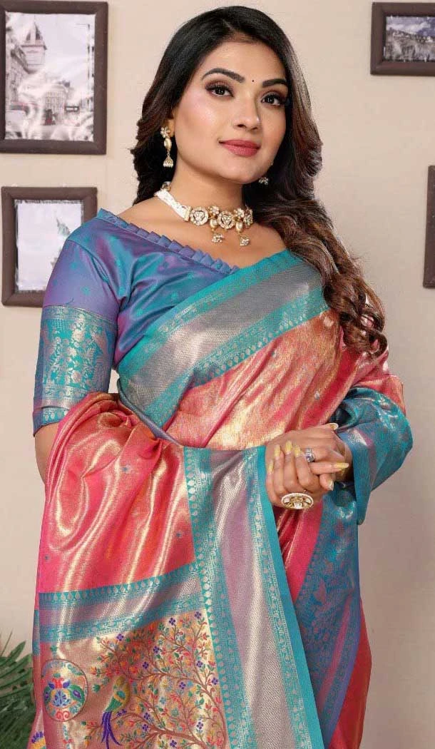 Banarasi Tissue Silk Jacquard Work Ethnic Wear Saree In Dark Peach - 11266199990