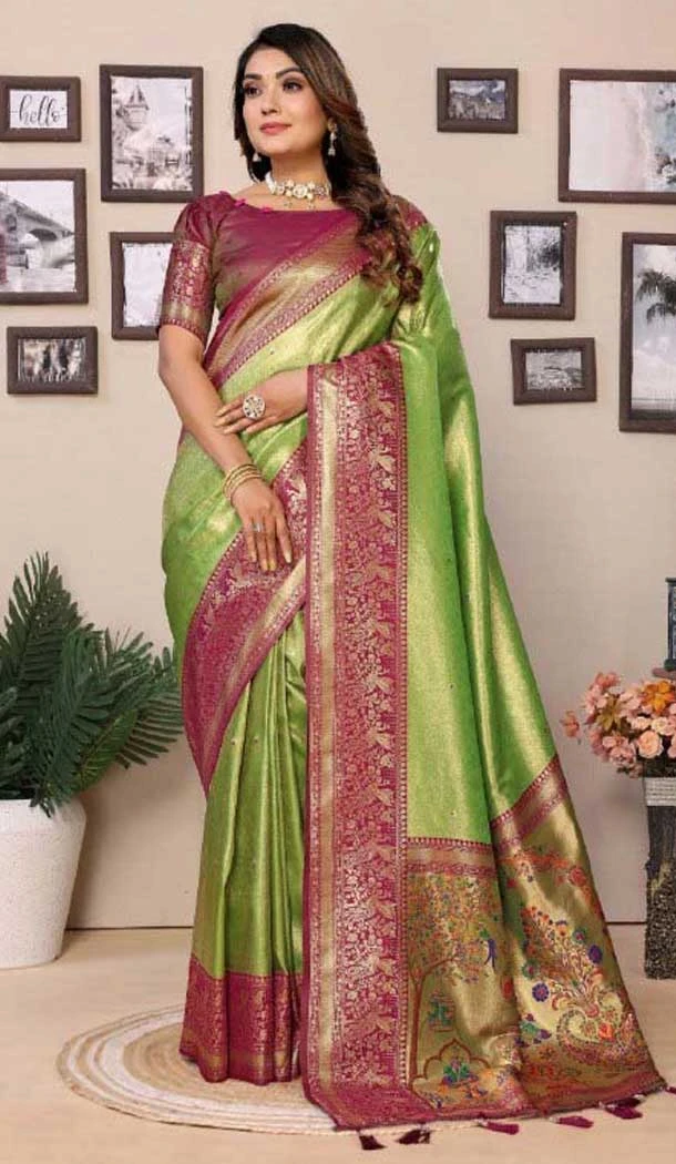 Banarasi Tissue Silk Jacquard Work Ethnic Wear Saree In Light Green - 11266199991 Banarasi Tissue Silk Jacquard Work Ethnic Wear Saree In Light Green - 11266199991