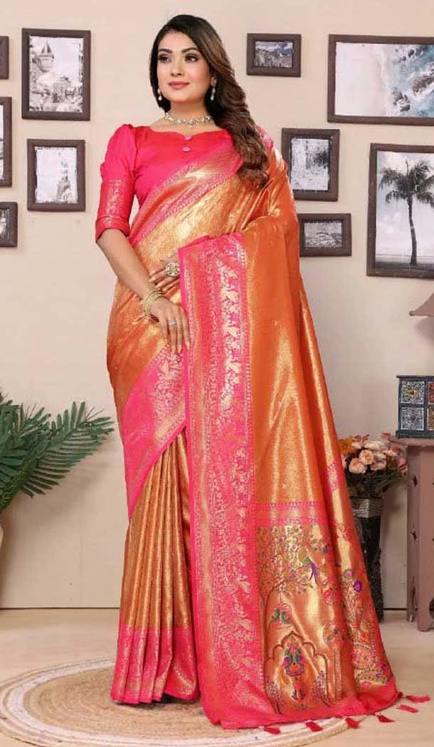 Banarasi Tissue Silk Jacquard Work Ethnic Wear Saree In Orange - 11266199992 Banarasi Tissue Silk Jacquard Work Ethnic Wear Saree In Orange - 11266199992