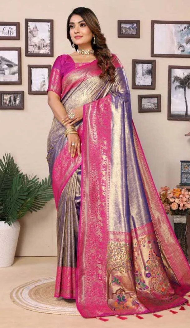 Banarasi Tissue Silk Jacquard Work Ethnic Wear Saree In Purple - 11266199993 Banarasi Tissue Silk Jacquard Work Ethnic Wear Saree In Purple - 11266199993