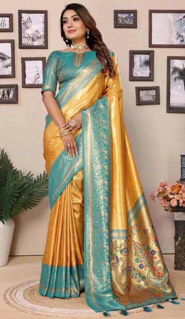 Banarasi Tissue Silk Jacquard Work Ethnic Wear Saree In Mustard - 11266199994
