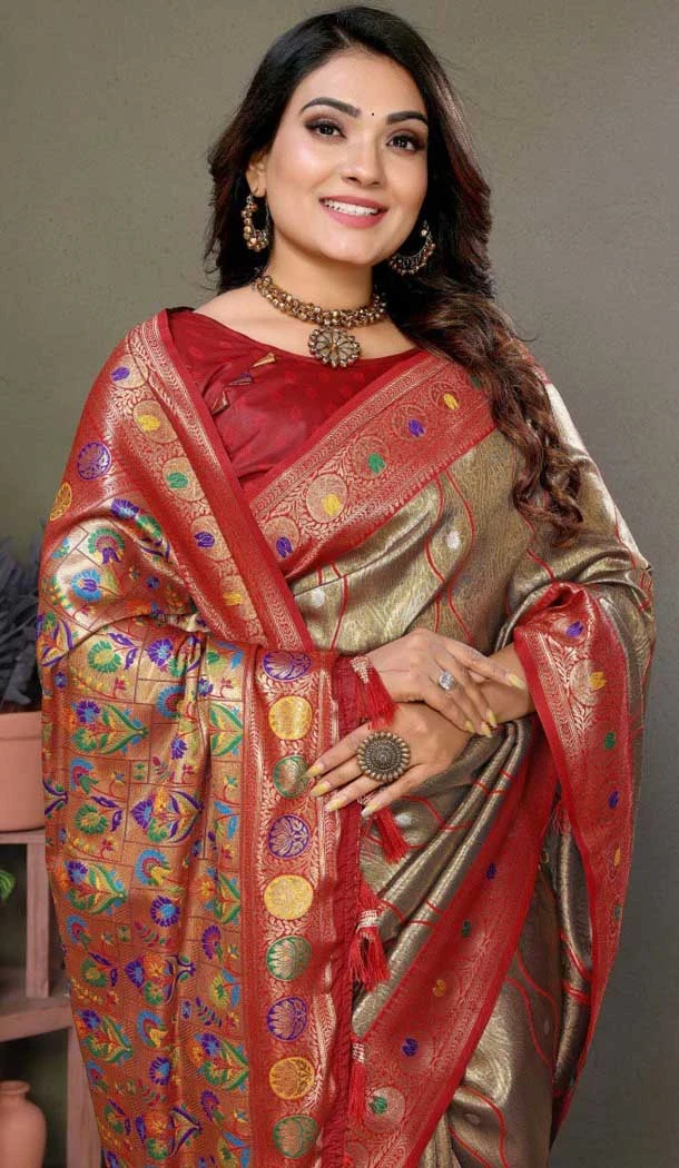 Olive Green Banarasi Tissue Silk Jacquard Work Ethnic Wear Saree - 11268200002