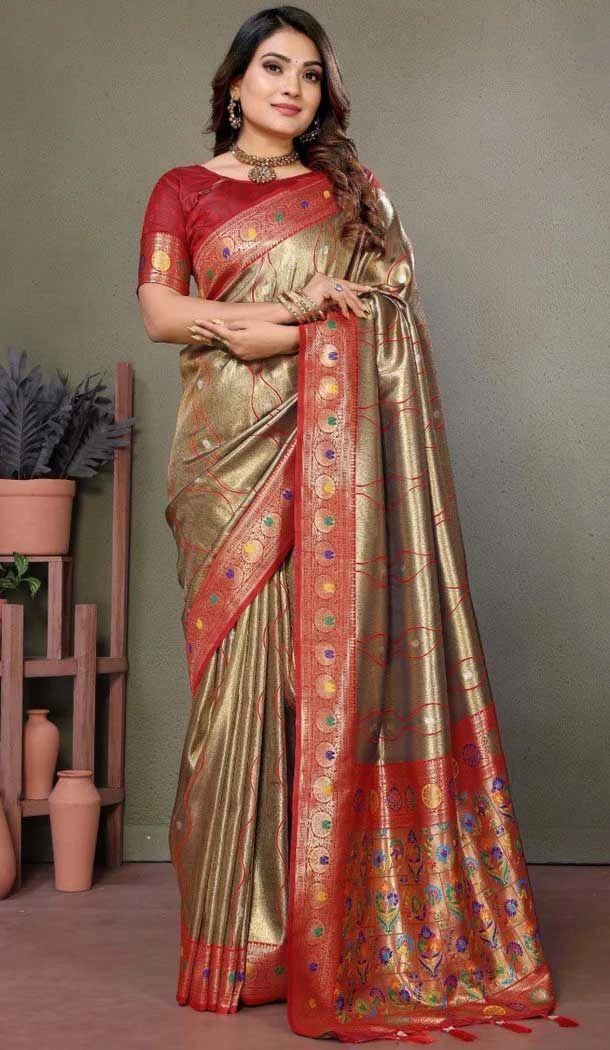 Olive Green Banarasi Tissue Silk Jacquard Work Ethnic Wear Saree - 11268200002