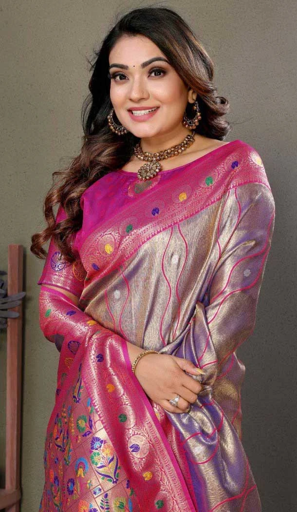 Purple Banarasi Tissue Silk Jacquard Work Ethnic Wear Saree - 11268200004