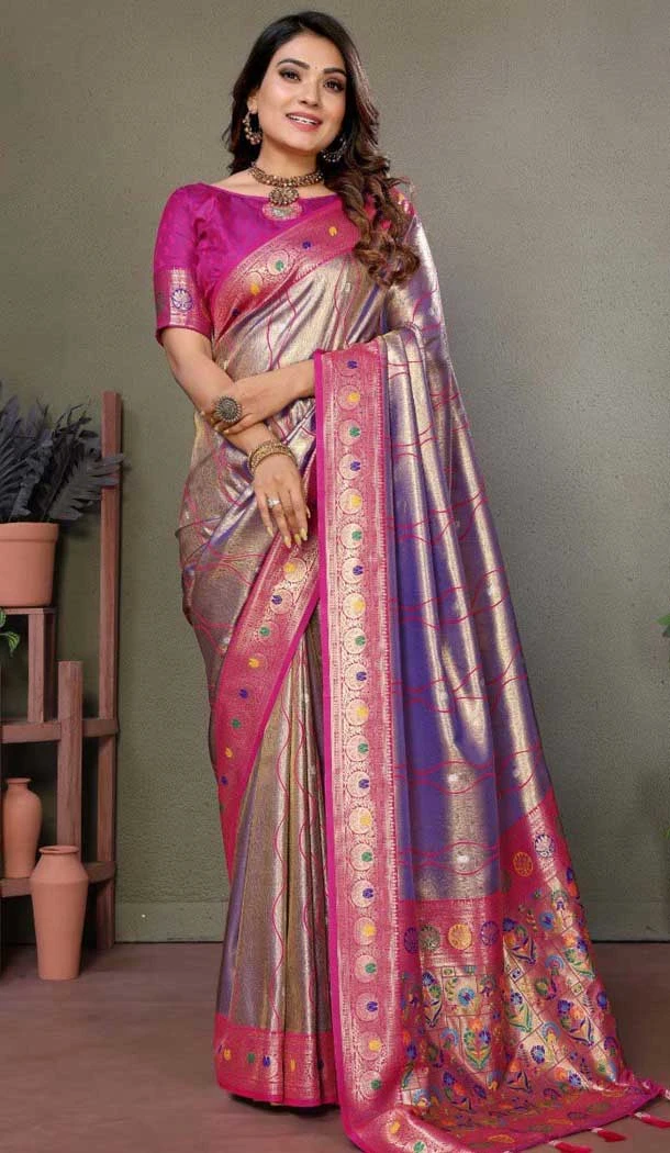 Purple Banarasi Tissue Silk Jacquard Work Ethnic Wear Saree - 11268200004